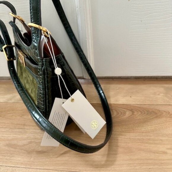 GIFT NEW TORY BURCH LEE RADZIWILL KELP GREEN CROSSBODY CROC LEATHER SUEDE $658 - Picture 9 of 16